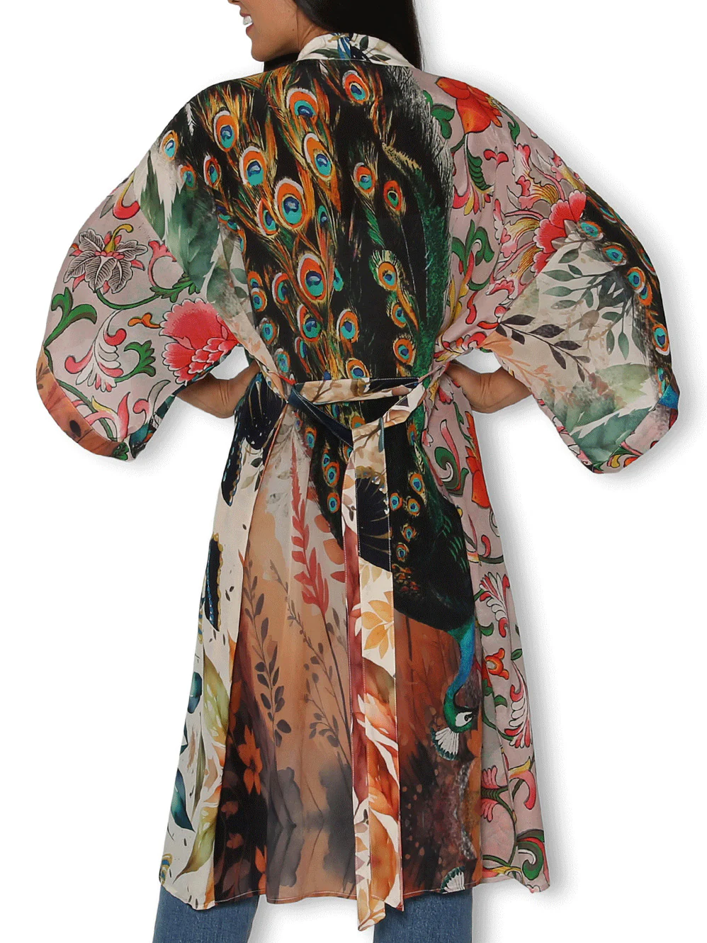 THE ARTISTS LABEL SPLENDOUR OF A PEACOCK GARDEN LONG SILK KIMONO - Image 3