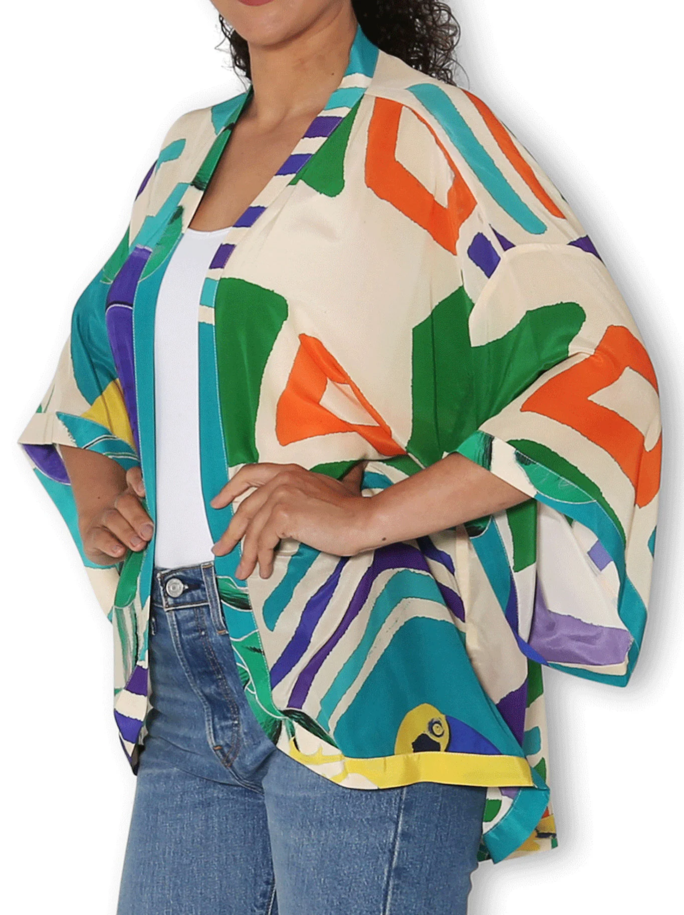THE ARTISTS LABEL COLLAGE OF TOUCAN SILK KIMONO - Image 2
