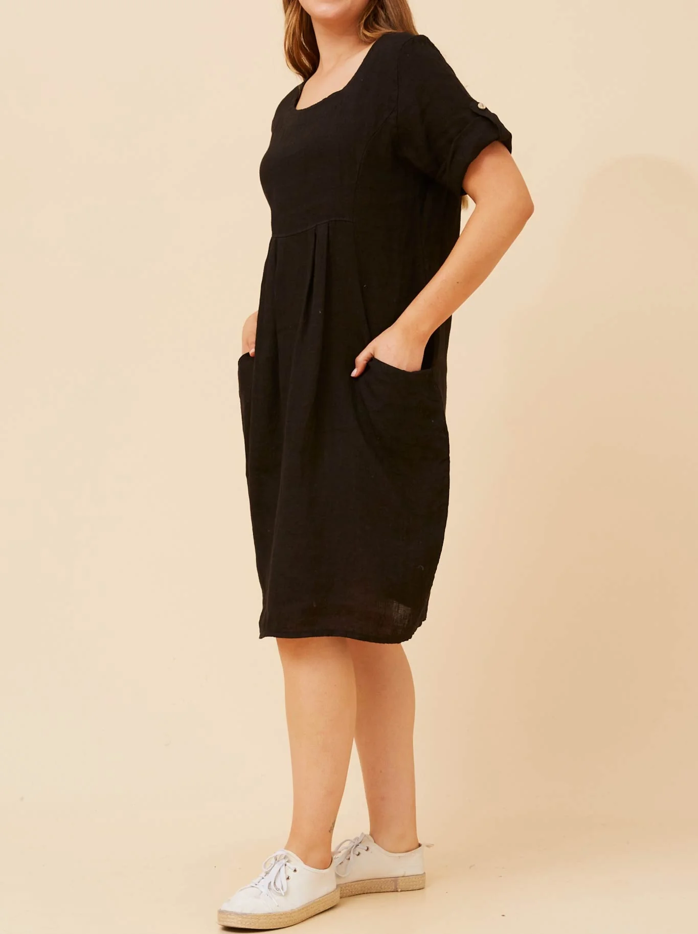 BOTTEGA MODA LINEN DRESS WITH SIDE POCKETS - Image 3
