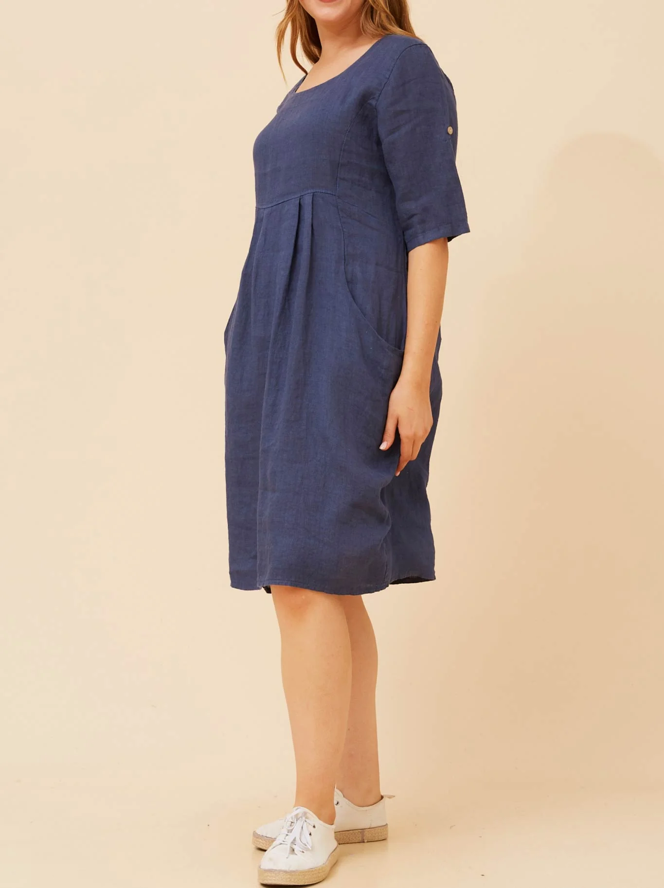 BOTTEGA MODA LINEN DRESS WITH SIDE POCKETS - Image 5