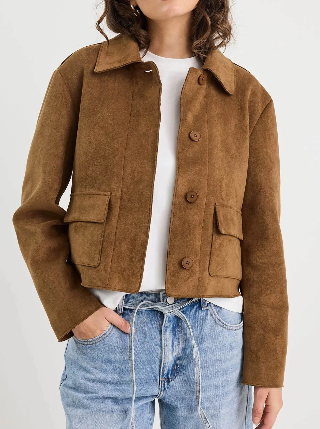 AMONG THE BRAVE EXHIBIT FAUX SUEDE CROP JACKET