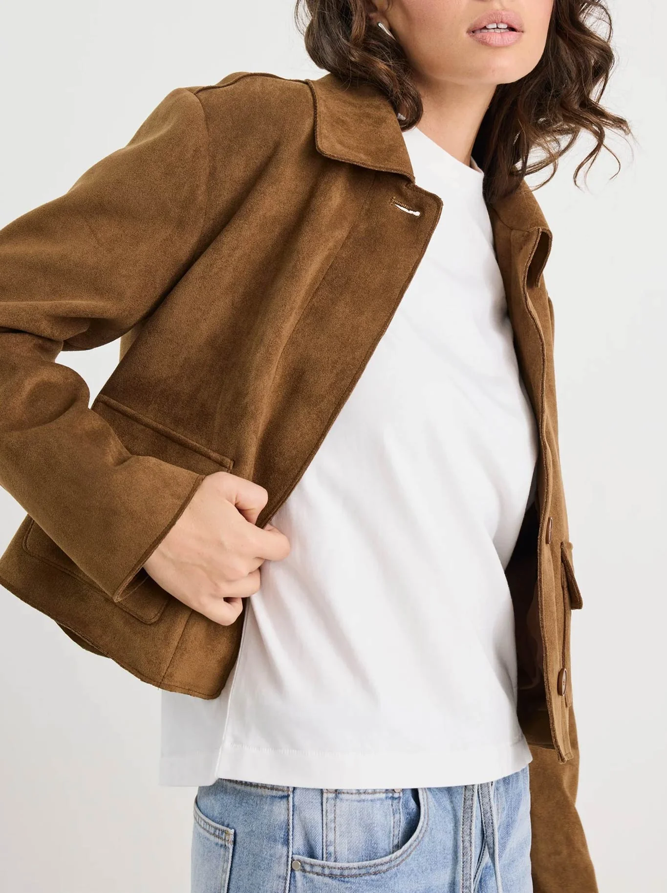 AMONG THE BRAVE EXHIBIT FAUX SUEDE CROP JACKET - Image 2