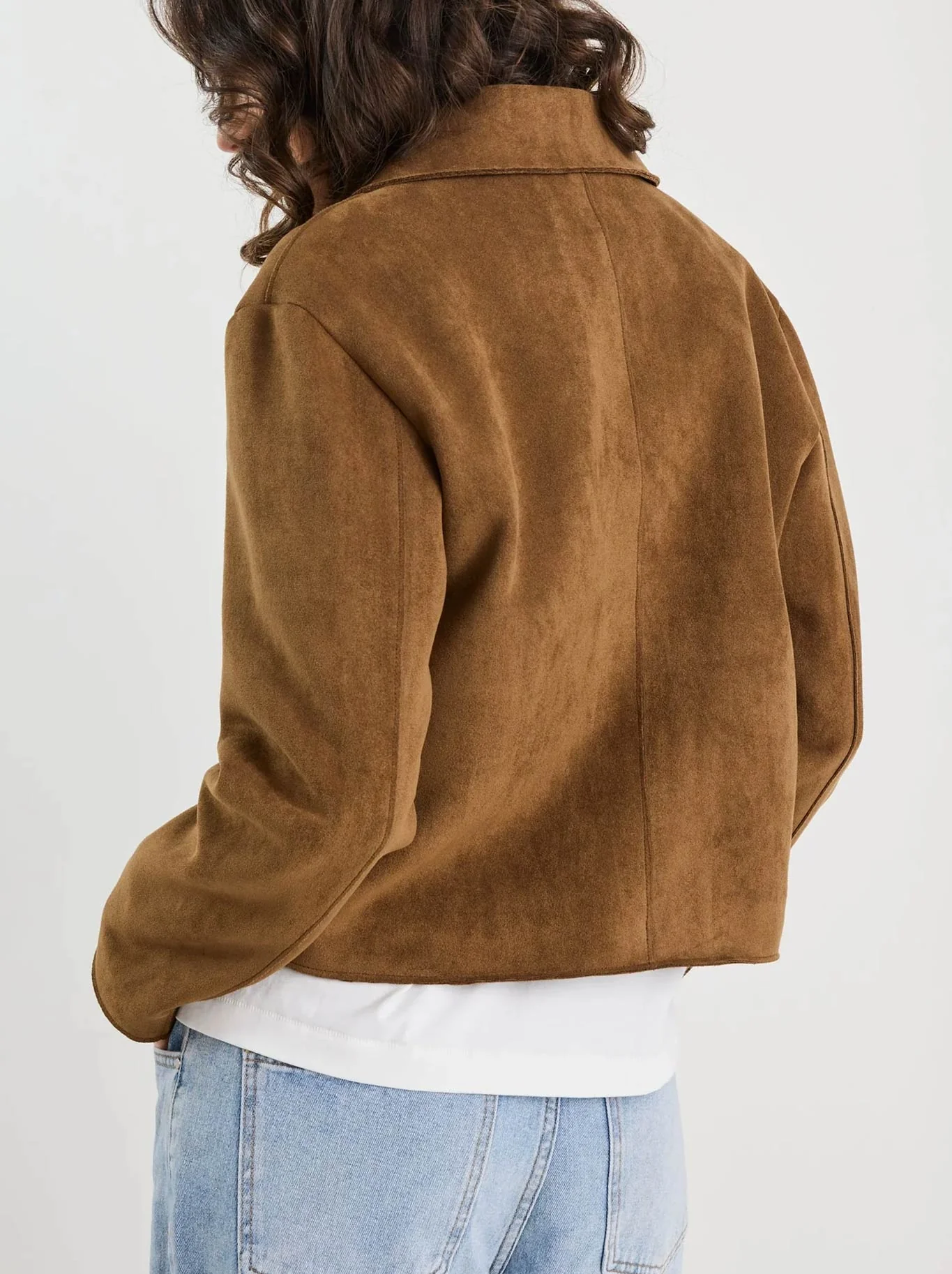 AMONG THE BRAVE EXHIBIT FAUX SUEDE CROP JACKET - Image 3