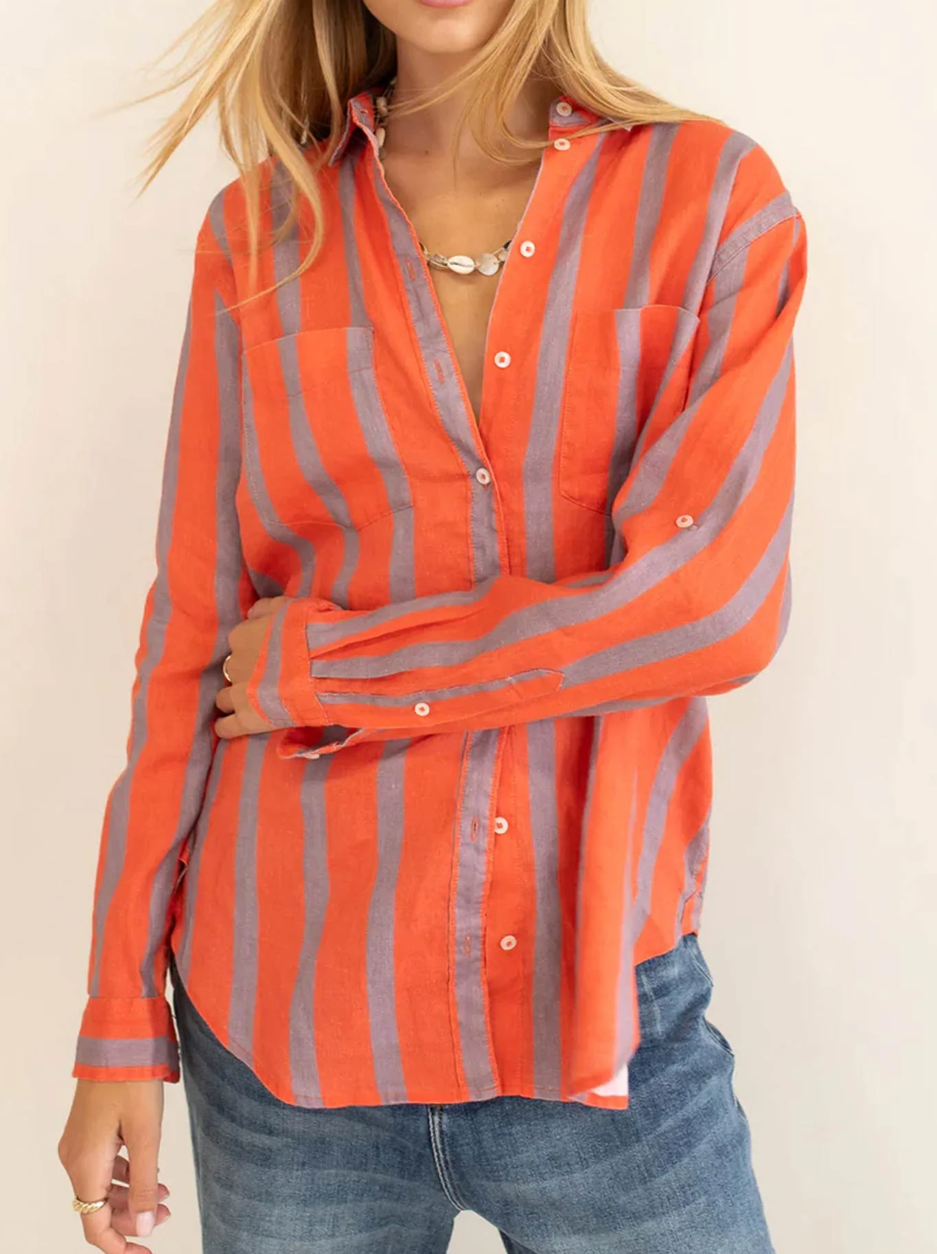 HUT STRIPE LINEN BOYFRIEND SHIRT - Image 12