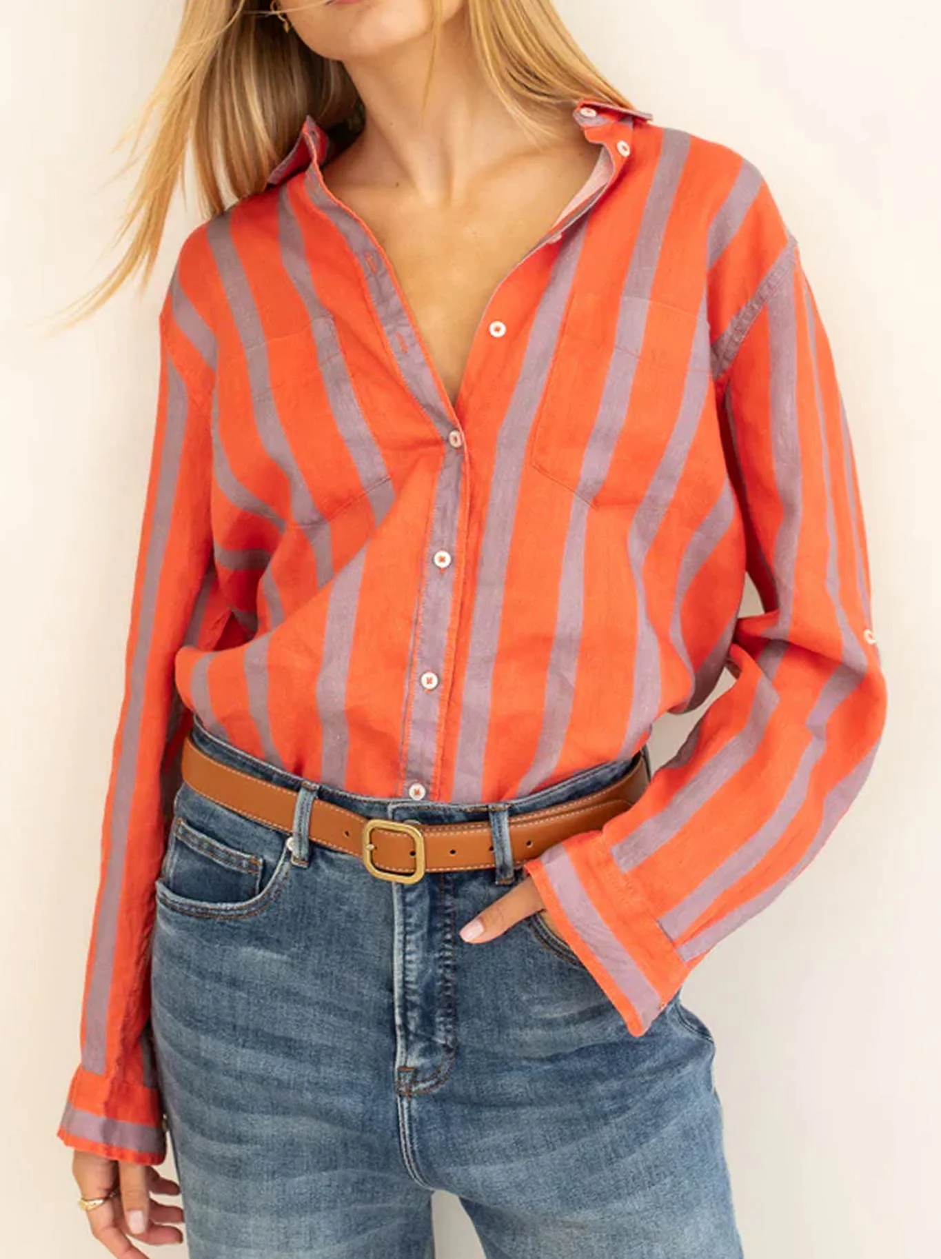 HUT STRIPE LINEN BOYFRIEND SHIRT - Image 14