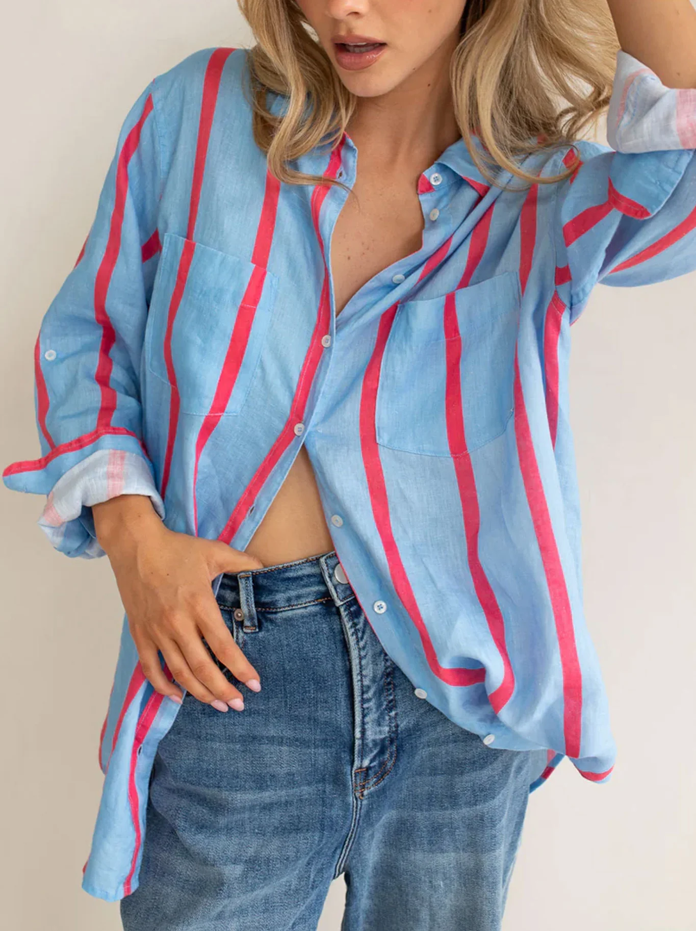 HUT STRIPE LINEN BOYFRIEND SHIRT - Image 19