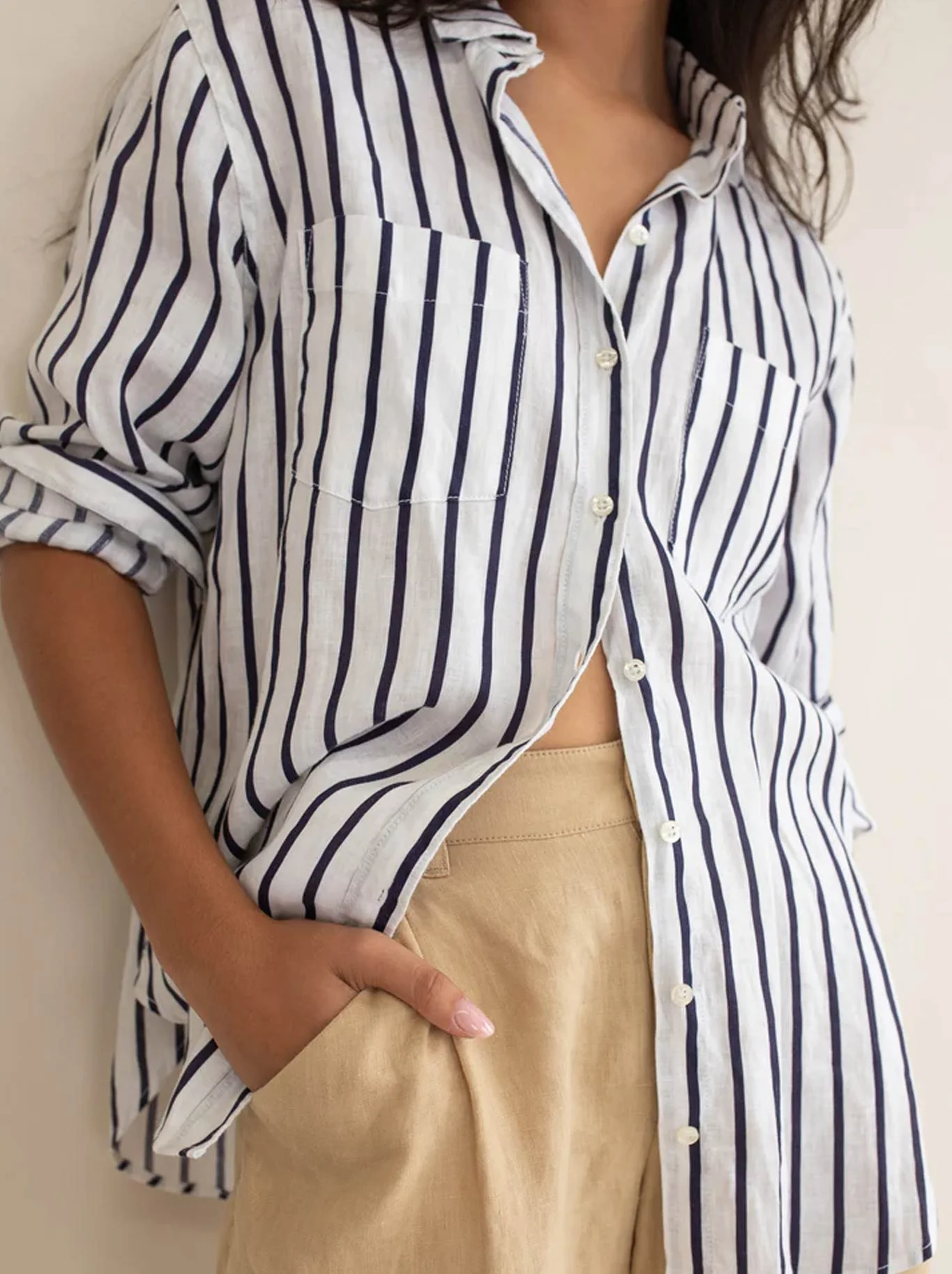 HUT STRIPE LINEN BOYFRIEND SHIRT - Image 3