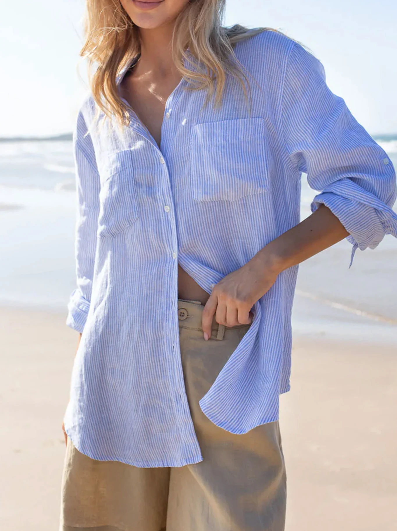 HUT STRIPE LINEN BOYFRIEND SHIRT - Image 4
