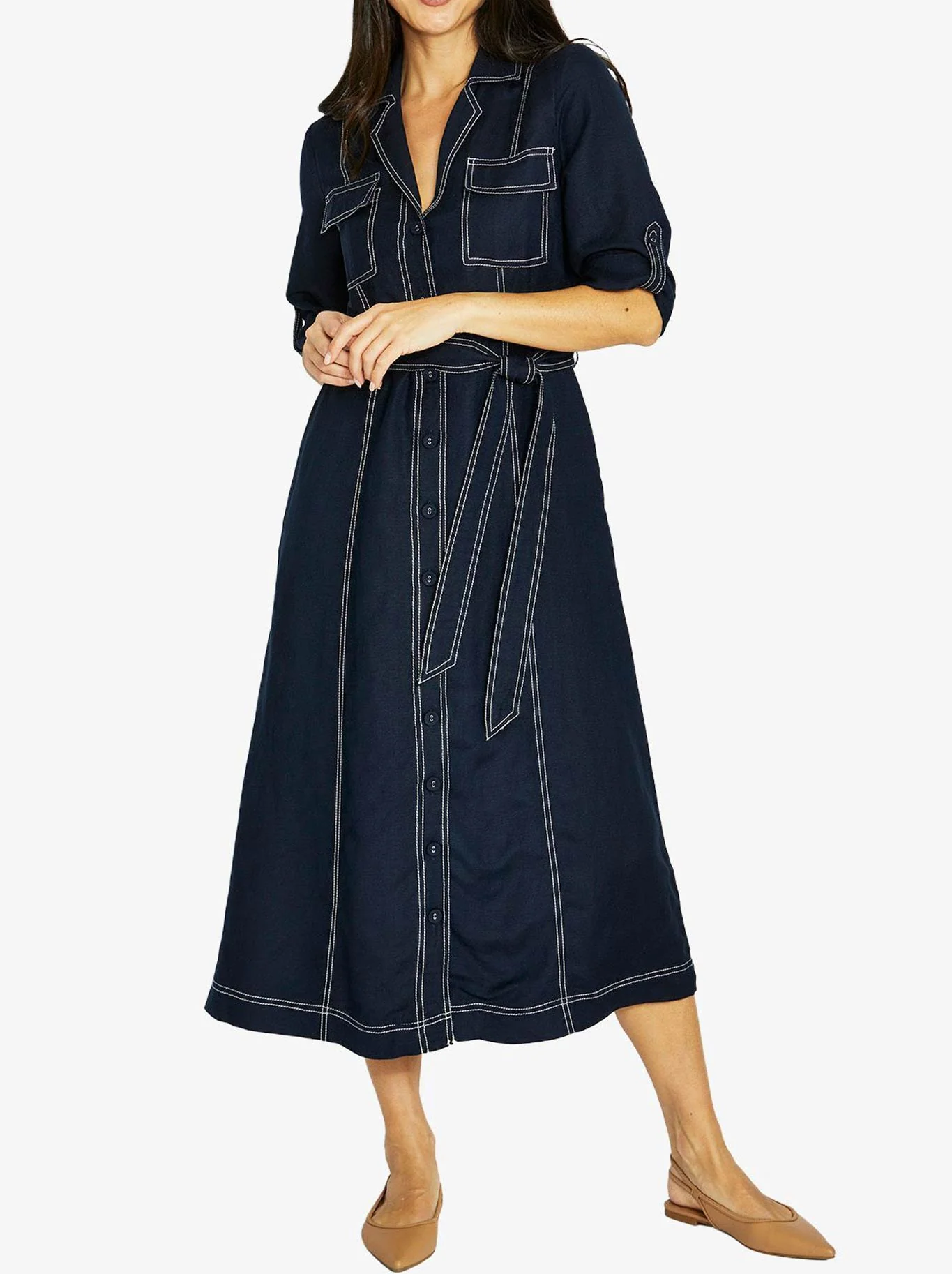 JUMP CONTRAST STITCH TIE DRESS - Image 2