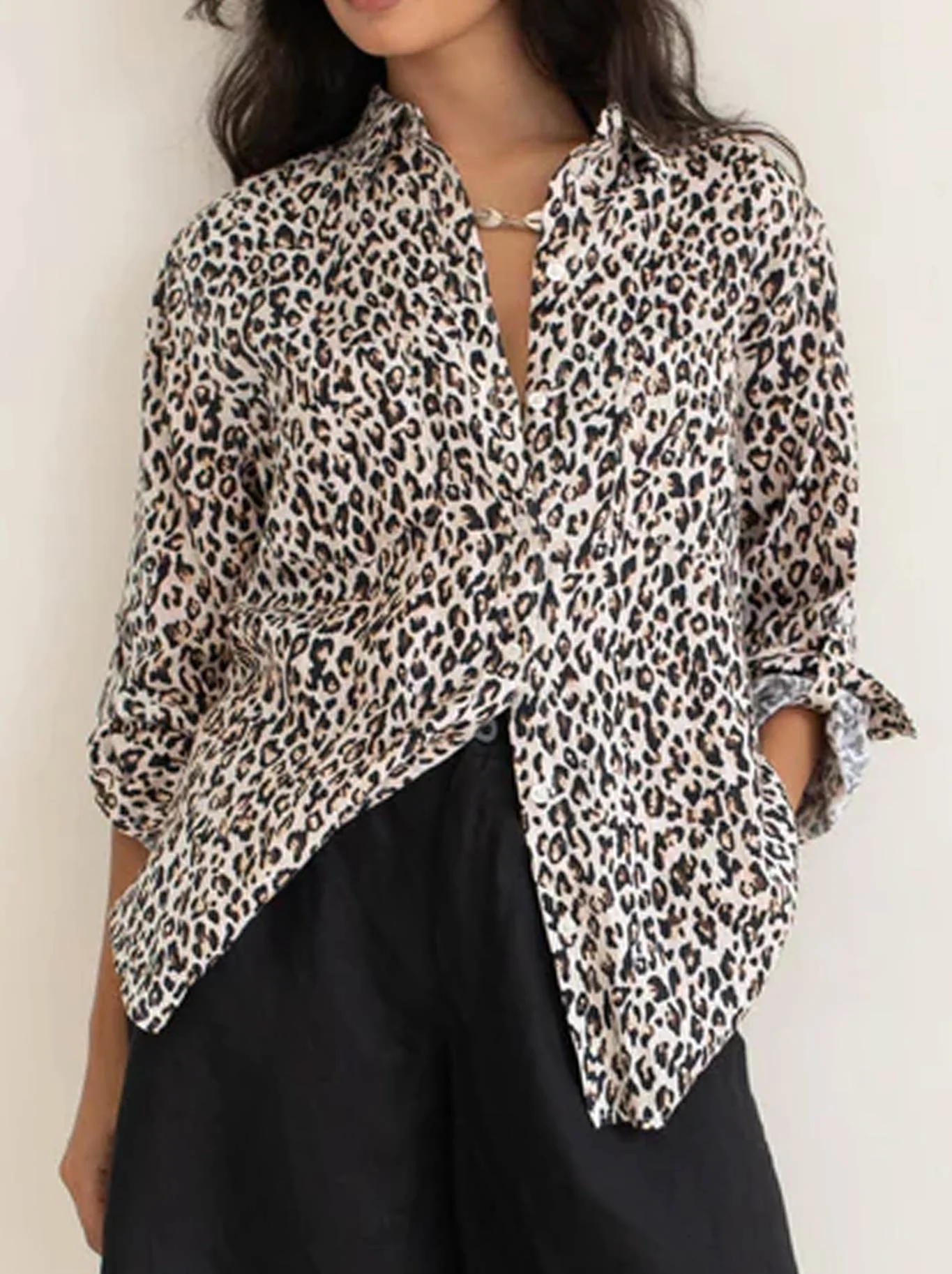 HUT LEOPARD LINEN BOYFRIEND SHIRT - Image 2