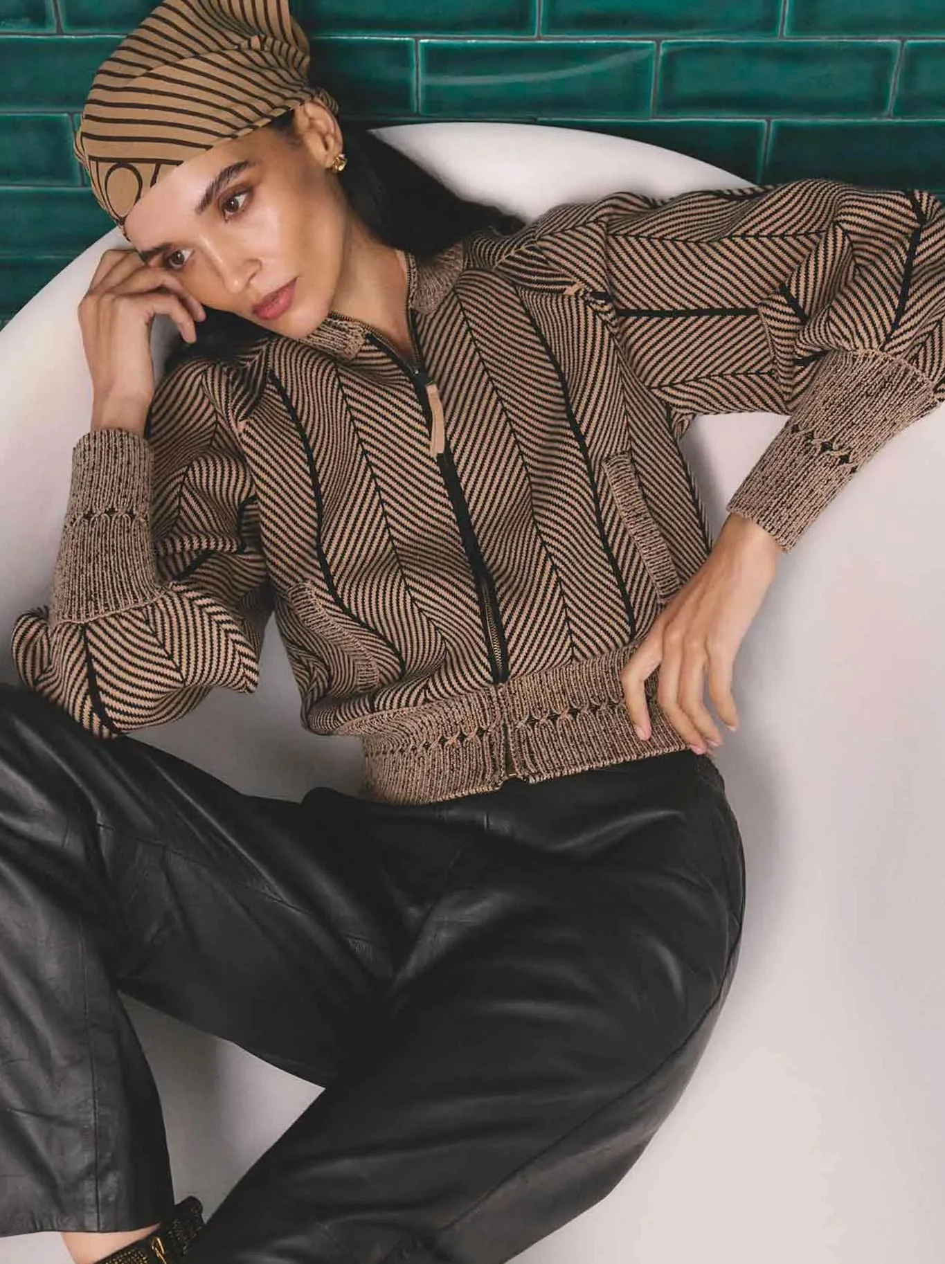 ONCE WAS JEANNE TEXTURED KNIT BOMBER JACKET - Image 5