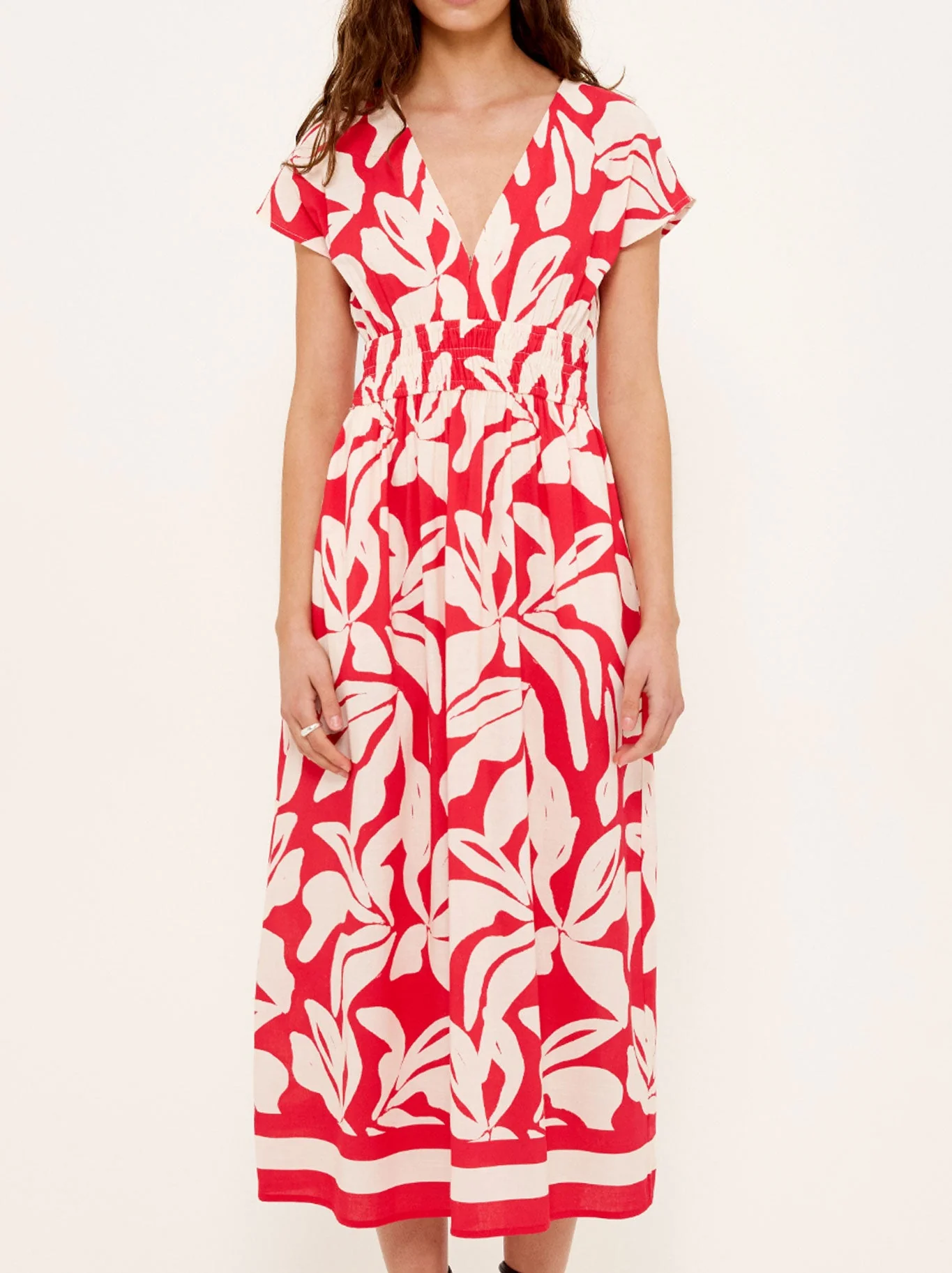 STAPLE THE LABEL SERATA SHIRRED MIDI DRESS